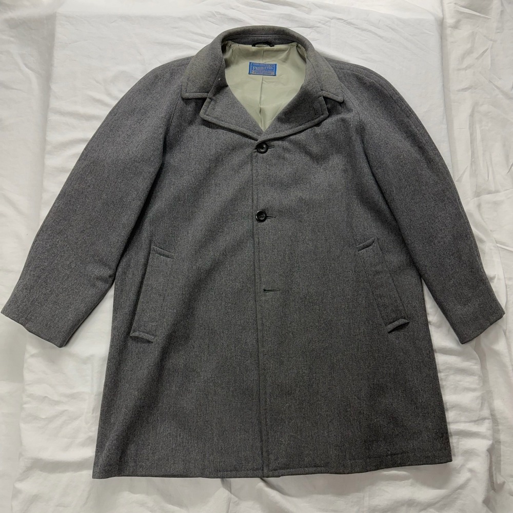 Vintage 1960's Pendleton Wool Car Coat Men's 44 Gray Mid-Century Overcoat *Flaws